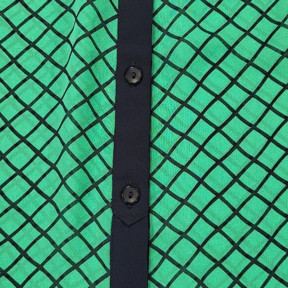 🔹️🔺️Liz Claiborne Green Windowpane Buttoned Long Sleeve Top Small - Picture 7 of 11